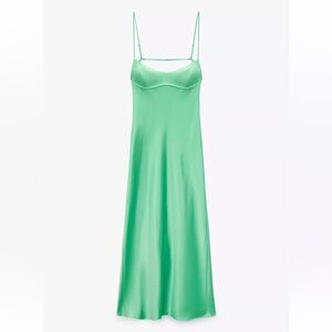 Green Satin Slip Dress